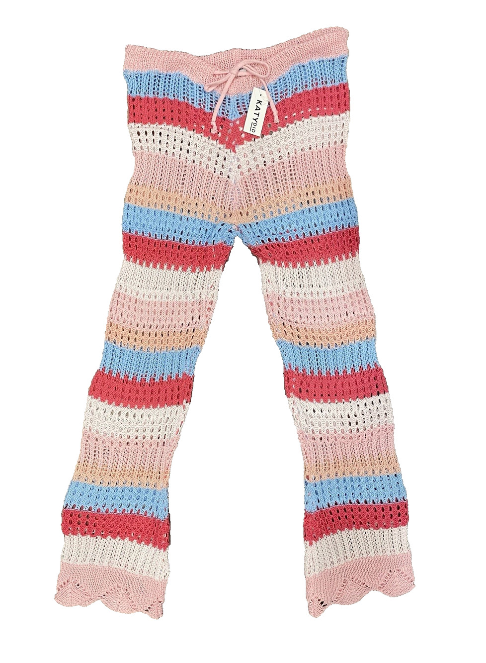 Womens Crochet Pants Sz Medium NEW Pink & Blue Knit Summer Beach Vacation Resort